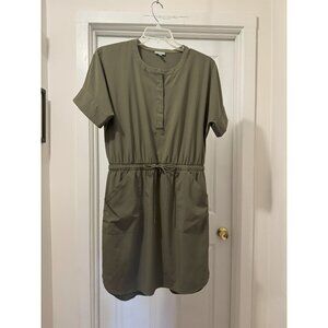 T by Talbots Olive Green Travel Dress Elastic Drawstring Waist Size Medium